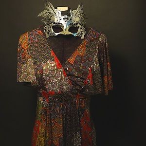 Multicolored Patterned Paisley Bohemian Casual Maxi Dress Short Sleeves